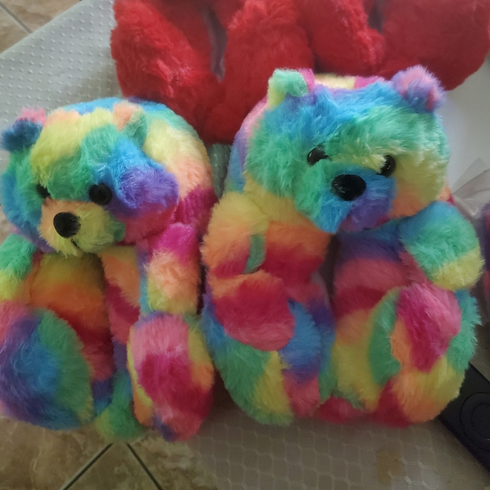 Toddler teddy bear rainbow slippers